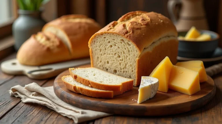 A selection of dishes made with wheat bread and cheese, including sandwiches and cheese slices, arranged on a wooden table.