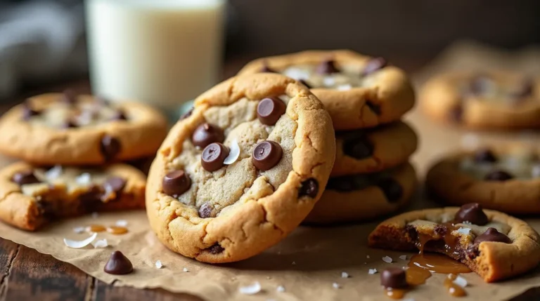 A batch of freshly baked crack cookies recipe, golden-brown with chocolate chunks and a slight crack on top, ready to be devoured for the ultimate sweet treat.
