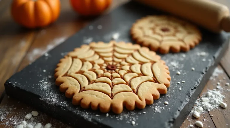 Spider web stamped cookies with a simple, detailed design, perfect for an easy cookie recipe.