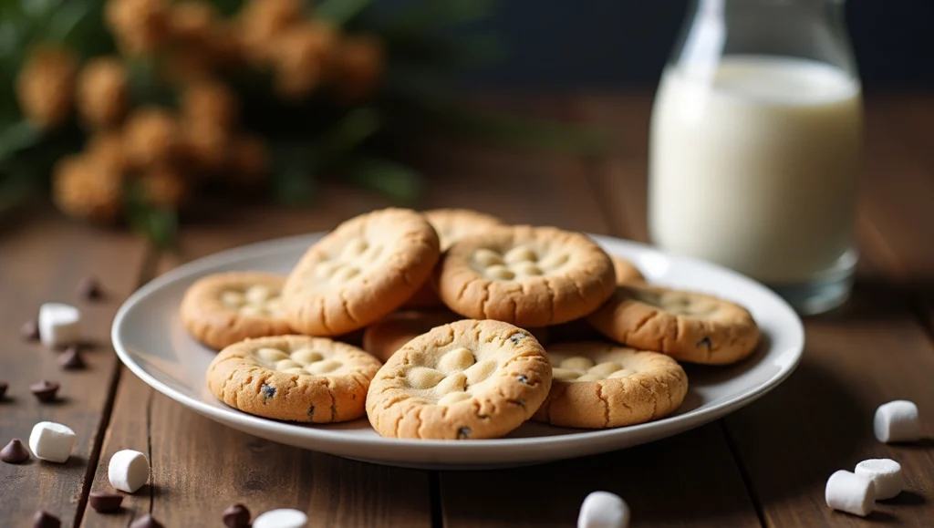 Close-up of freshly baked graham cracker cookies with a golden-brown edge, placed on a cooling rack with a rustic wooden background.